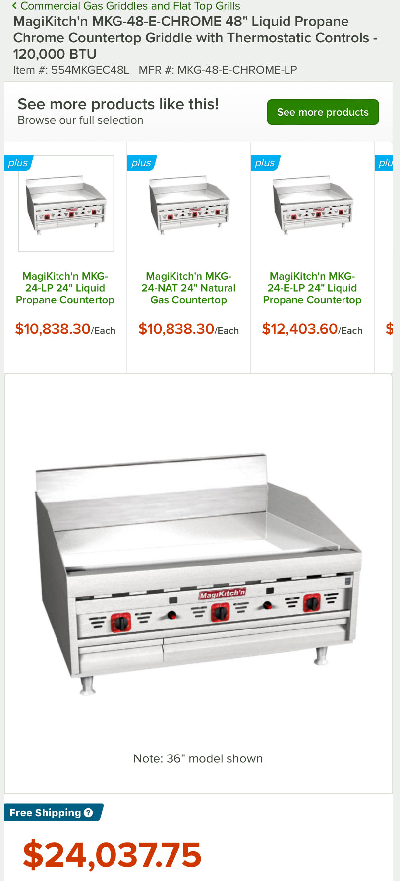 Unlock FREE Shipping!
Earn 3% Back*
Commercial Gas Griddles and Flat Top Grills
MagiKitch'n MKG-48-E-CHROME 48" Chrome Countertop Griddle with Thermostatic Controls - 120,000 BTU