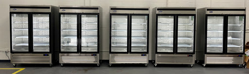 Atosa MCF8703ES 54 2/5" W x 31 7/10" D x 83 1/10" H Two-Section Hinged Glass Doors Freezer Merchandiser